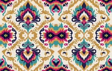 Floral seamless fabric pattern. Abstract fabric textile line graphic flower antique. Ethnic flowers vector ornate elegant luxury vintage retro style. Floral art print design for textile, clothing.
