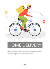 Fast and free delivery by bicycle courier. Vector illustration for poster, banner, advertisement, app.