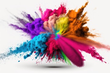 Fototapeta na wymiar Colorful powder dyes on white background. Holi festival generative ai