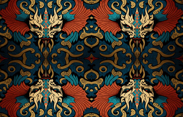 Dragon fabric seamless pattern. Abstract fabric textile line graphic antique style. Ethnic dragon vector ornate elegant luxury vintage retro design. Art print dragon for clothing background wallpaper