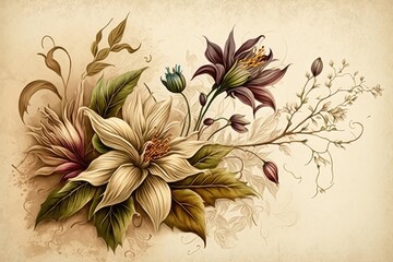 Flowers on a cream colored background generative ai