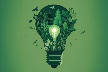 Light Bulb Against Nature Icons Green Background Made with Generative AI