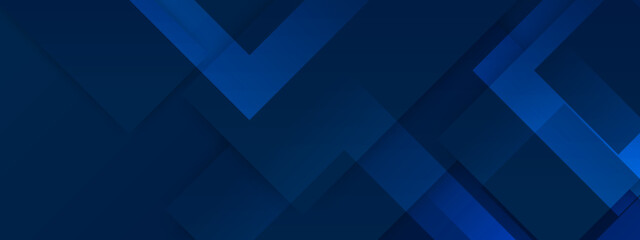 Fototapeta premium Blue modern abstract wide banner with geometric shapes. Dark blue and white abstract background. Vector illustration