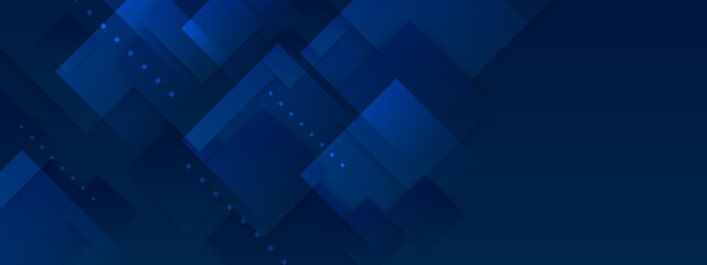 Obraz premium Blue modern abstract wide banner with geometric shapes. Dark blue and white abstract background. Vector illustration