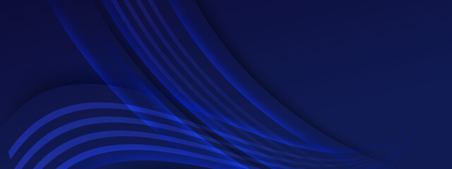 Blue modern abstract wide banner with geometric shapes. Dark blue and white abstract background. Vector illustration