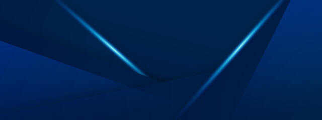 Blue modern abstract wide banner with geometric shapes. Dark blue and white abstract background. Vector illustration