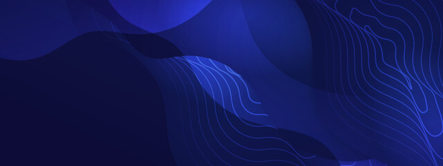 Blue modern abstract wide banner with geometric shapes. Dark blue and white abstract background. Vector illustration