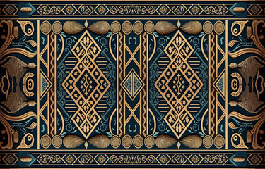 Egyptian fabric pattern. Abstract indigenous line art for ancient Egypt. Egyptian textile vector illustration ornate elegant luxury style. Art print design for clothing, carpet, wallpaper, backdrop. - obrazy, fototapety, plakaty