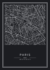 Black and white printable Paris city map, poster design, vector illistration.
