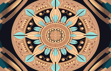 Flower fabric pattern vintage pastel colors. Abstract indigenous graphic line art for flowers ancient. Textile vector illustration old antique vintage retro style. Floral design for clothing, etc.
