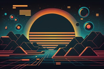 1980s Style retro background. Abstract technology background. Vector Illustration EPS10 transparency effect, only gradient generative ai
