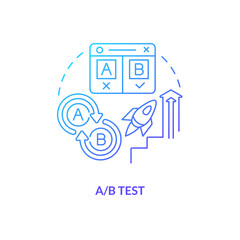 A B test blue gradient concept icon. Different versions of ads. Social media advertising tip abstract idea thin line illustration. Isolated outline drawing. Myriad Pro-Bold font used