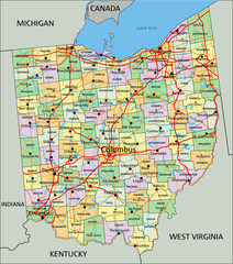 Ohio - Highly detailed editable political map with labeling.