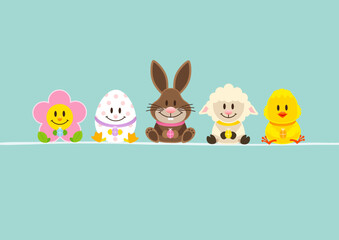 Fototapeta premium Osterhase & Freunde Mit Küken Karte Türkis