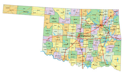 Oklahoma - Highly detailed editable political map with labeling.