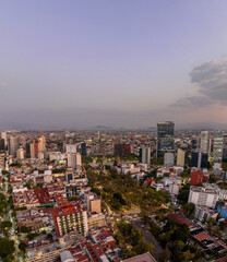 Beautiful aerial view of the capital of Mexico city of Mexico City at sunset.