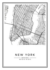 Black and white printable New York city map, poster design, vector illistration.