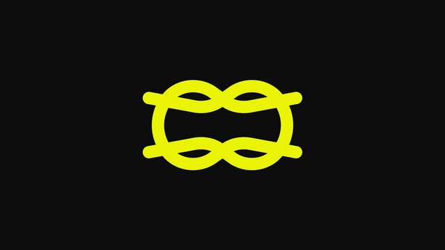 Yellow Nautical rope knots icon isolated on black background. Rope tied in a knot. 4K Video motion graphic animation