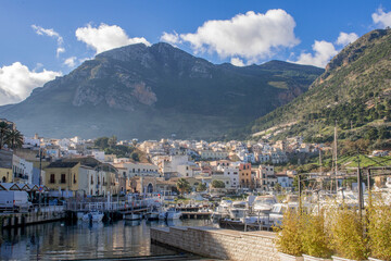 Fototapeta na wymiar View from the port of Castellammare del Golfo in the province of Trapani