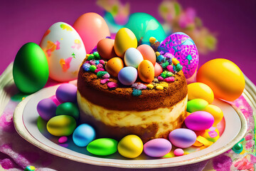 easter cake and easter eggs