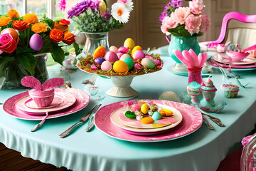 easter table setting with eggs