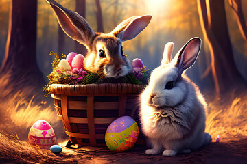 cute easter bunny with easter eggs