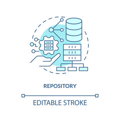 Obraz premium Repository turquoise concept icon. Database of code changes. Source control strategy abstract idea thin line illustration. Isolated outline drawing. Editable stroke. Arial, Myriad Pro-Bold fonts used