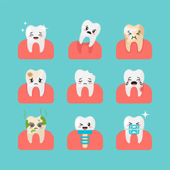 Obraz premium Set of Cartoon Teeth and gums. Kawaii faces. Vector illustration.