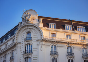 Cityscape views old city of one of Europe's most beautiful town- Vienna. Summer Travel to capital of Austria. details of the facades of beautiful old houses