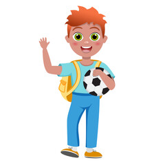 Soccer ball or football. Soccer or football player in uniform kicks the ball. Kids outdoors activity.