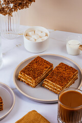 homemade layered shortbread pastry with caramel