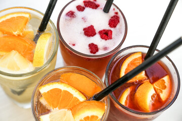 Colours of fresh lemonade in the bar