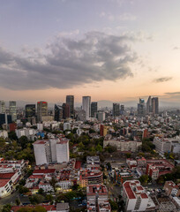 Beautiful aerial view of the capital of Mexico city of Mexico City at sunset.