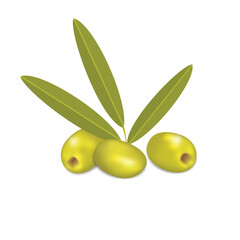 Green olives with leaves isolated on a white background