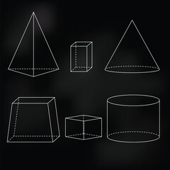 White line icons geometric shapes on blackboard background