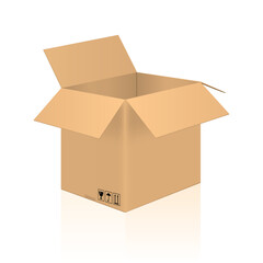 Open cardboard box isolated on a white background