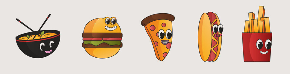 Set Collection Of Fast Food Cartoon Characters