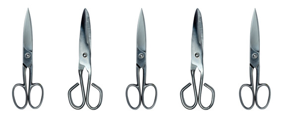 Topview of Set Metal Scissors on White Background