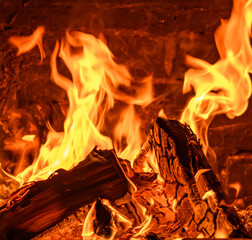 Drewno palące sięw kominku  - obrazy, fototapety, plakaty