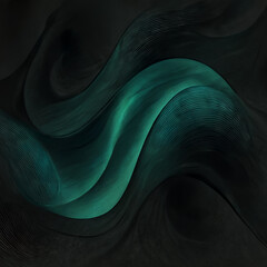 Abstract wavy flowing green and black background, generative art, dark background, Gradient design element for backgrounds, banners, wallpapers, posters and covers