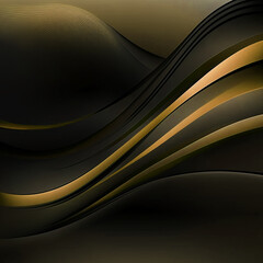 Abstract wavy flowing golden background, generative art, dark background, Gradient design element for backgrounds, banners, wallpapers, posters and covers