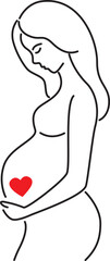 Line art of pregnant woman with heart. Vector illustration