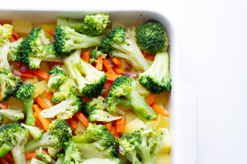 Vegetables in a baking dish.