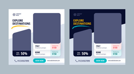 Travel or holiday trip social media banner or post template