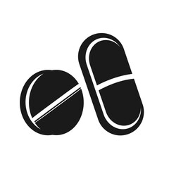 Vector illustration, logo, web icon of pills and medicines. Medicines. Isolated on a white background.