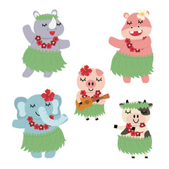Naklejka premium Bundle set of colorful cartoon animal vector