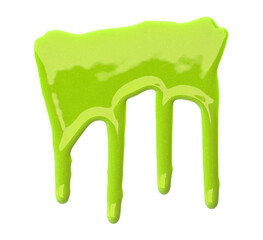 Green, lime green, with pigments flowing down, isolated on transparent background, close-up.