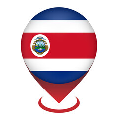 Map pointer with contry Costa Rica. Costa Rica flag. Vector illustration.
