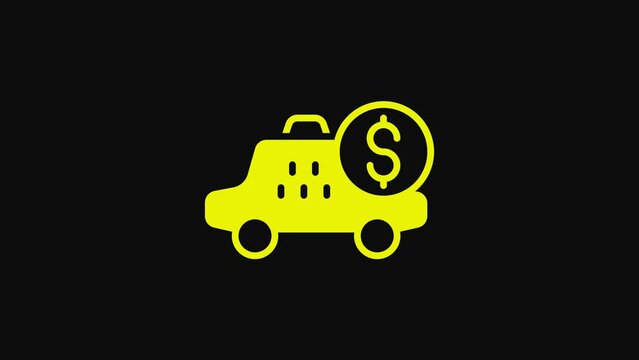 Yellow Taximeter device icon isolated on black background. Measurement appliance for passenger fare in taxi car. 4K Video motion graphic animation