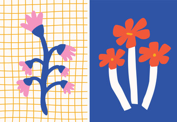Minimal hand drawn style flat floral vector poster.Matisse style bright and colorful flower drawing perfect for wall art, greeting card, banner, prints etc. © sudevi